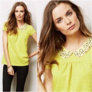 Anthropologie Postmark Cassandra Yellow Jacquard Beaded Blouse